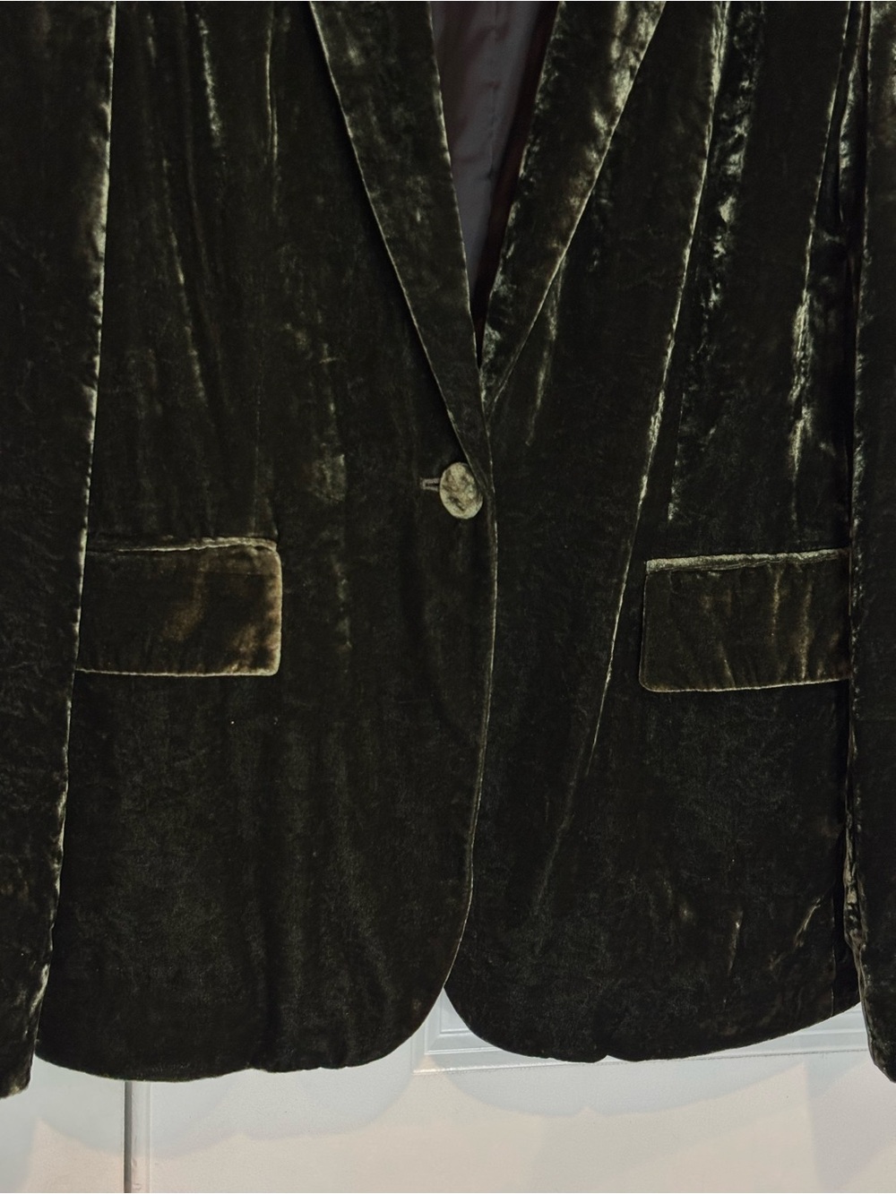 Frame Deep Moss Green Crushed Velvet Single Button Blazer 8 - Picture 5 of 12